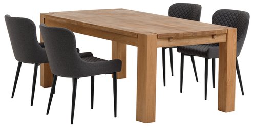 OLLERUP L200 table chêne + 4 PEBRINGE chaises gris/noir