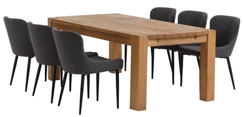 OLLERUP L200 Tisch Eiche + 4 PEBRINGE Stühle grau/schwarz