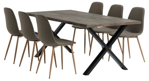 ROSKILDE L200 Tisch dunkle Eiche + 4 BISTRUP Stühle olivgrün
