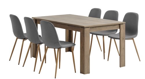 VEDDE L160 table wild oak + 4 JONSTRUP grey/oak