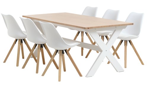 VISLINGE L190 Tisch natur + 4 BLOKHUS Stühle weiß