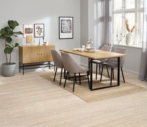 Dining chair VELLEV sand fabric/black | JYSK