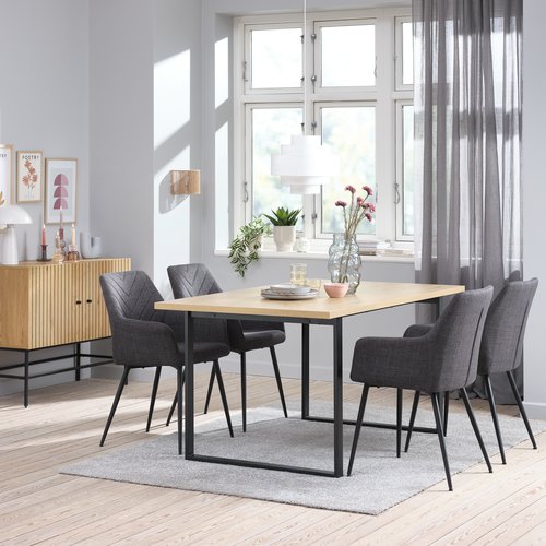 AABENRAA L160 Tisch eiche + 4 PURHUS Stühle grau JYSK