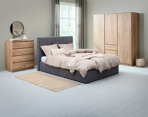 Estructura cama HASLEV 150x190 almacenaje tela gris oscuro