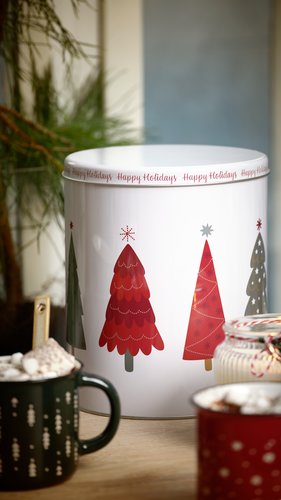 Karácsonyi kekszes doboz TOMTE ÁTM18xMA22cm fenyőfa mintás