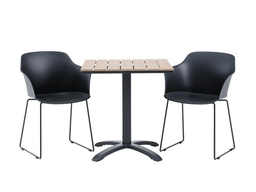 HOBRO D70 stůl přírodní + 2 SANDVED židle černá