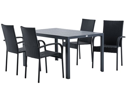 MADERUP L150 bord + 4 GUDHJEM stol svart