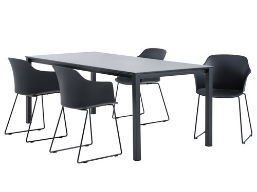 LANGET L207 bord svart + 4 SANDVED stol svart