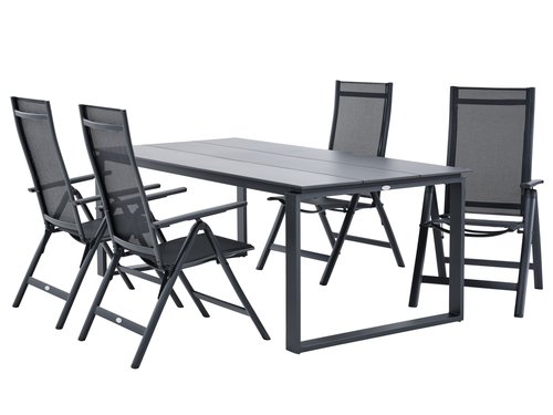 KOPERVIK L215 tafel grijs + 4 LOMMA stoelen zwart