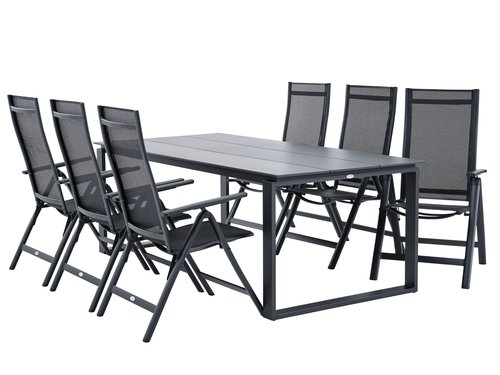 KOPERVIK L215 tafel grijs + 4 LOMMA stoelen zwart