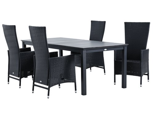 MOSS L214/315 Tisch grau + 4 SKIVE Stuhl schwarz