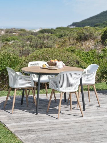 TAGEHOLM Μ118/168 τραπέζι φυσικό + 4 VANTORE καρέκλες λευκό