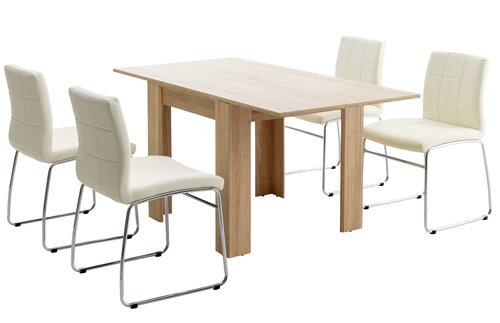 HASLUND L80/160 tafel eiken + 4 HAMMEL stoelen wit
