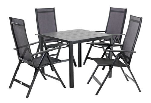 Mesa MADERUP L90 negro + 4 sillas reclinables LOMMA negro