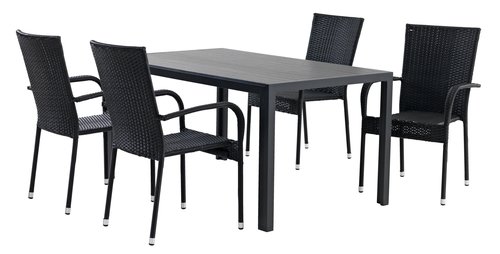MADERUP L150 tafel zwart + 4 GUDHJEM stoelen zwart
