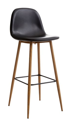 Barová stolička JONSTRUP čierna koženka/dubová farba