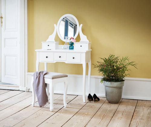 Stol za šminkanje MALLING s ogledalom 5 ladica bijela
