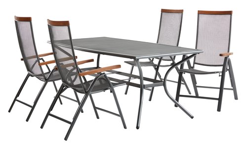 LARVIK L200 stôl sivá + 4 LARVIK polohovacie kreslo sivá