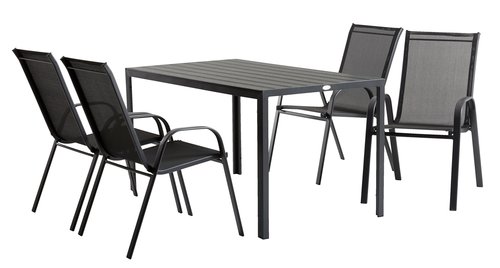 JERSORE L140 table noir + 4 LEKNES chaises empilables noir