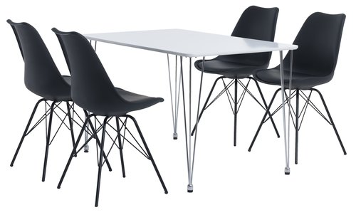 BANNERUP L120 table white + 4 KLARUP chairs Black