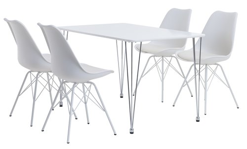 BANNERUP P120 pöytä valkoinen + 4 KLARUP tuolia valkoinen