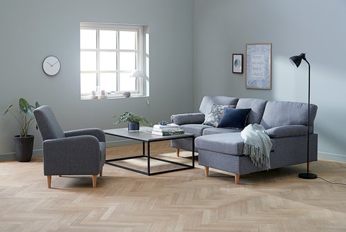 Sofa m/sjeselong GEDVED grå