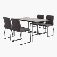 Table TERSLEV L200 + 4 chaises HAMMEL gris