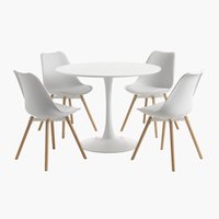 RINGSTED Ø100 τραπέζι λευκό + 4 KASTRUP καρέκλες λευκό