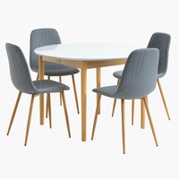 Table MARSTRAND Ø110 blanc + 4 chaises JONSTRUP bleu clair