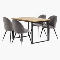 AABENRAA L120 table oak + 4 KOKKEDAL chairs grey velvet