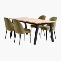 SKOVLUNDE L200 table natural oak + 4 VASBY chairs olive