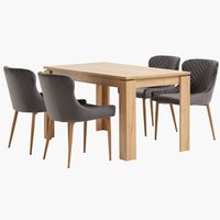 LINTRUP L140 table chêne + 4 PEBRINGE chaises velours gris