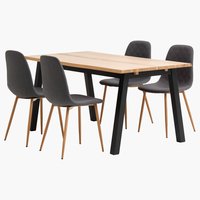 SKOVLUNDE H160 asztal tölgy + 4 JONSTRUP szék sötétszürke