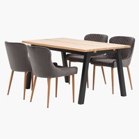 SKOVLUNDE L160 table nat.oak + 4 UK PEBRINGE velvet