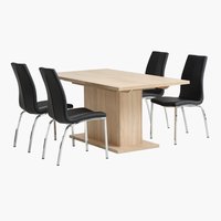 BIRKELSE L160/200 tafel eiken + 4 HAVNDAL stoelen zwart