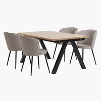 SANDBY L160 table chêne naturel + 4 RISSKOV chaises gris c.