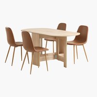 OBLING H100/163 asztal tölgy + 4 JONSTRUP szék konyakszínű