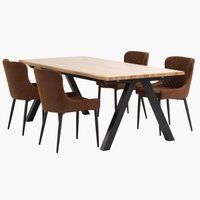 SANDBY L210 Tisch natürliche Eiche + 4 PEBRINGE Stühle braun