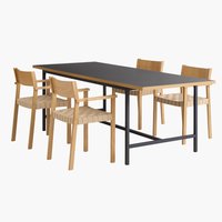 Table EGUM L220 noir/chêne + 4 chaises VADEHAVET chêne