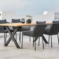 ELLEKILDE H180 asztal teakfa + 4 BRAVA szék szürke