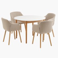 MARSTRAND D110 table white + 4 ADSLEV chairs beige