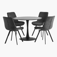 RINGSTED Ø100 τραπέζι μαύρο + 4 HYGUM καρέκλες γκρι