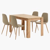 Table LINTRUP L140 + 4 chaises BISTRUP sable/chêne