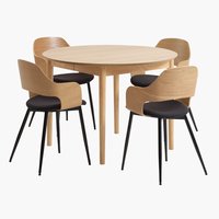 Table MARSTRAND Ø110 chêne + 4 chaises HVIDOVRE chêne/noir