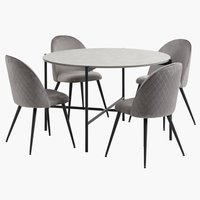 TERSLEV table D120 + 4 KOKKEDAL chairs velvet grey