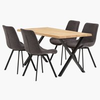 ROSKILDE H140 asztal tölgy + 4 HYGUM szék szürke/fekete