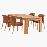 Table OLLERUP L200 + 4 chaises KULBY brun/chêne