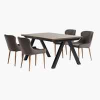 SANDBY L160 table chêne foncé + 4 PEBRINGE gris/noir