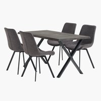Table ROSKILDE L140 chêne + 4 chaises HYGUM pivotant gris