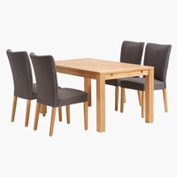 HAGE L150 table oak + 4 NORDRUP chairs grey